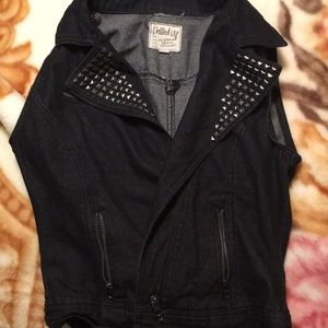Denim motorcycle vest with stud detail